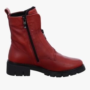 ARA Deon Womens Red Leather Zippered Ankle Moto Combat Boots Size 8 US 6 UK